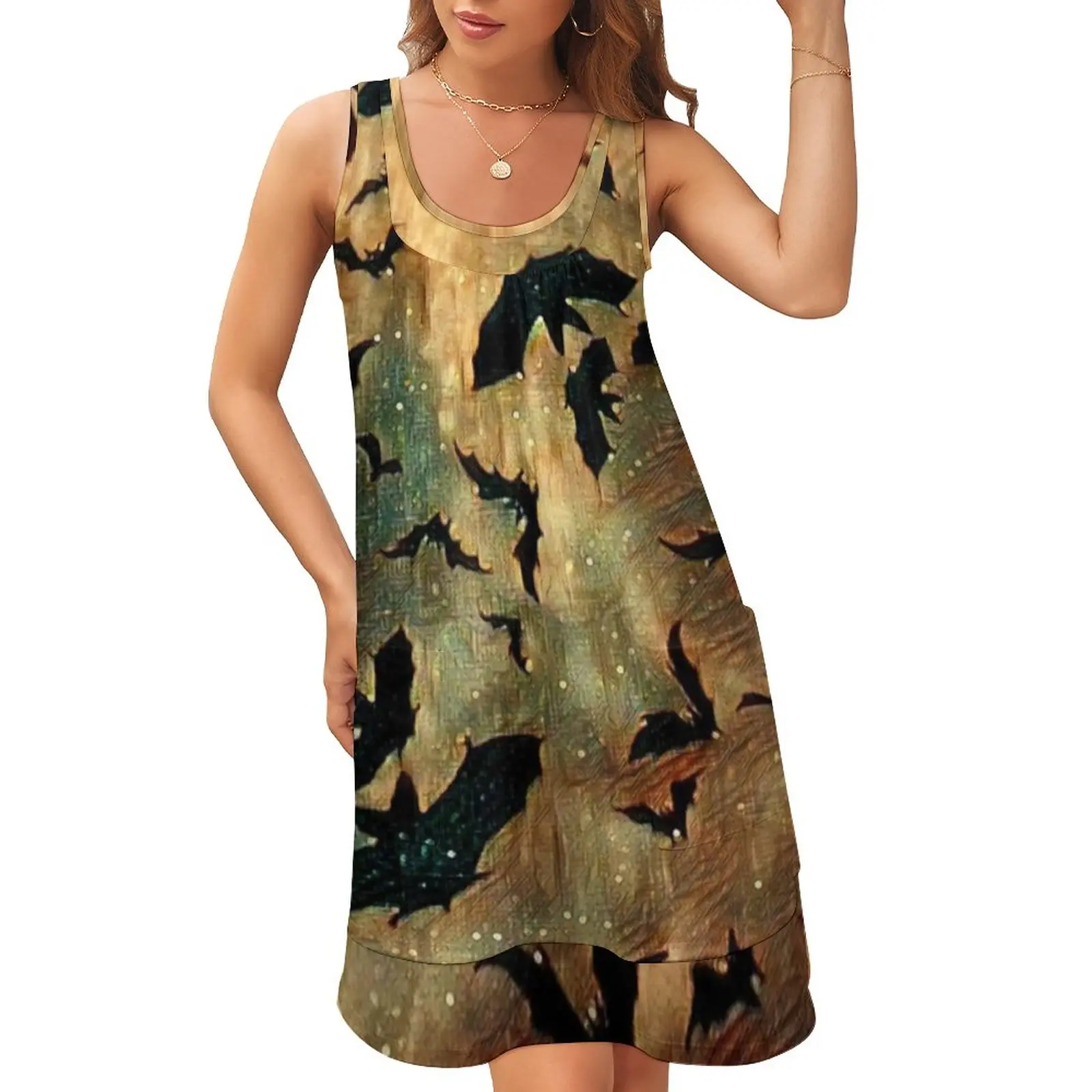 

Женское платье Летучая мышь с круглым вырезом и принтом