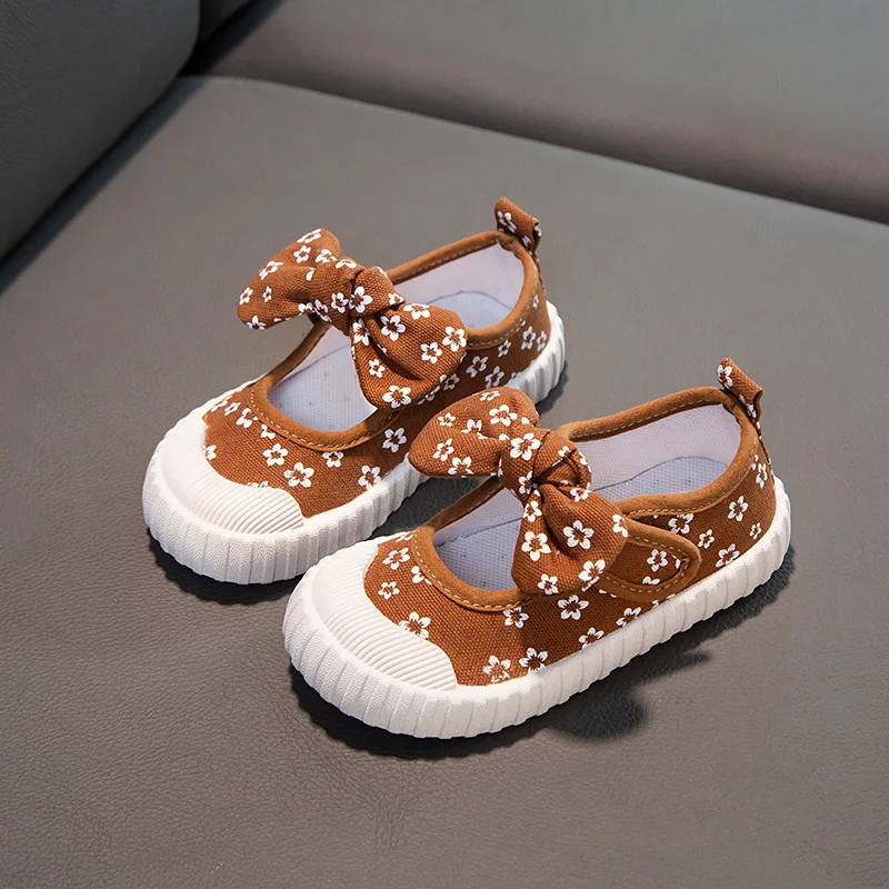 

Baby Shoes Spring Summer Autumn Bow Soft Sole Comfortable Canvas Children's Shoes Kindergarten Girls' Princess Shoes Flats