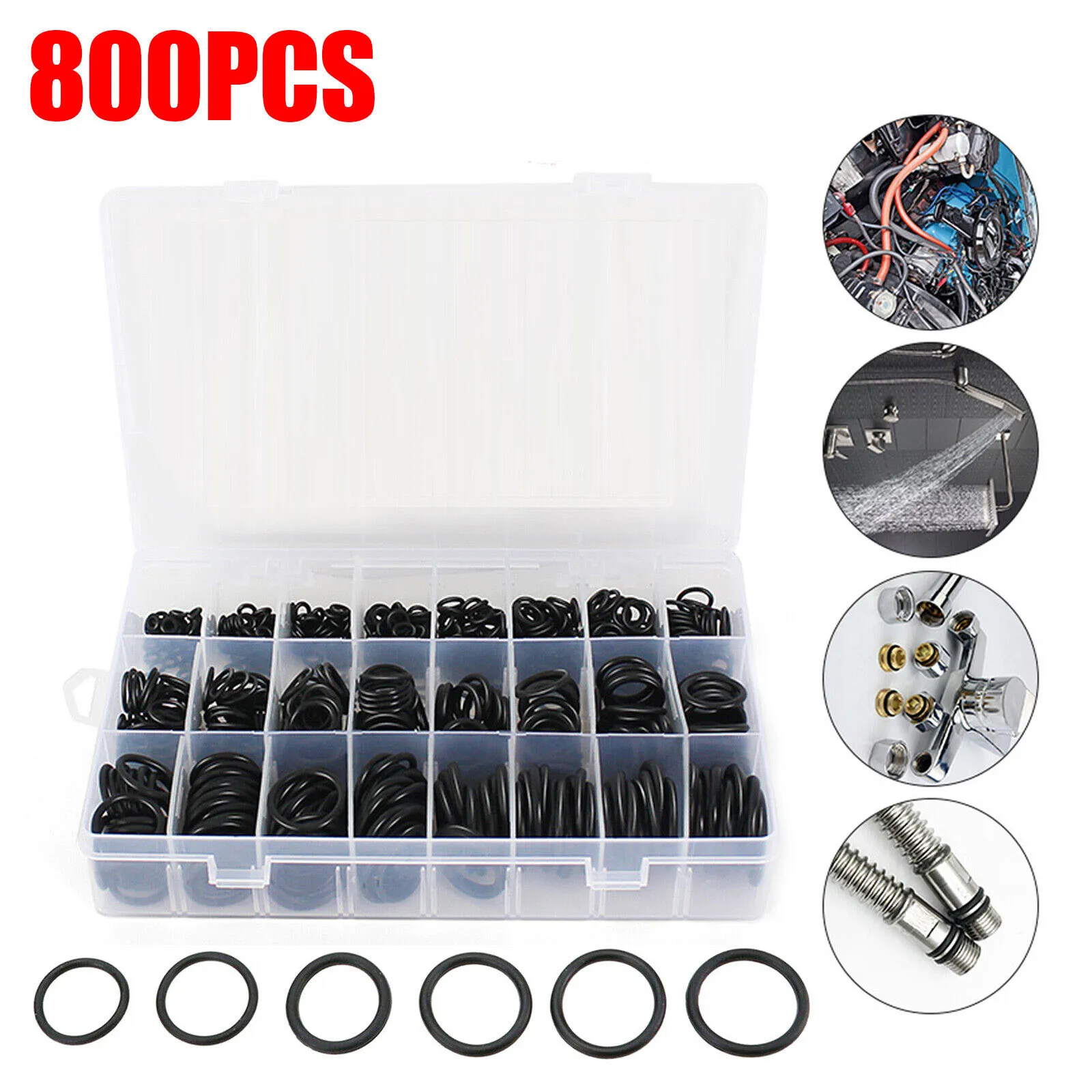 

800 Pcs 24 Sizes Nitrile Rubber O Ring Kit Gasket Ring Assortment Kits O Ring Set For Car Vehicle Repair Seal Ring Fastener