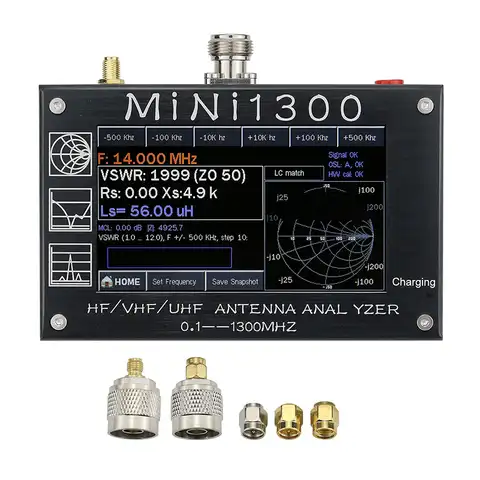 Анализатор антенны Mini1300 HF/VHF/UHF, 0,1-1300 МГц, с 3,5-дюймовым сенсорным ЖК-дисплеем TFT, корпус из алюминиевого сплава