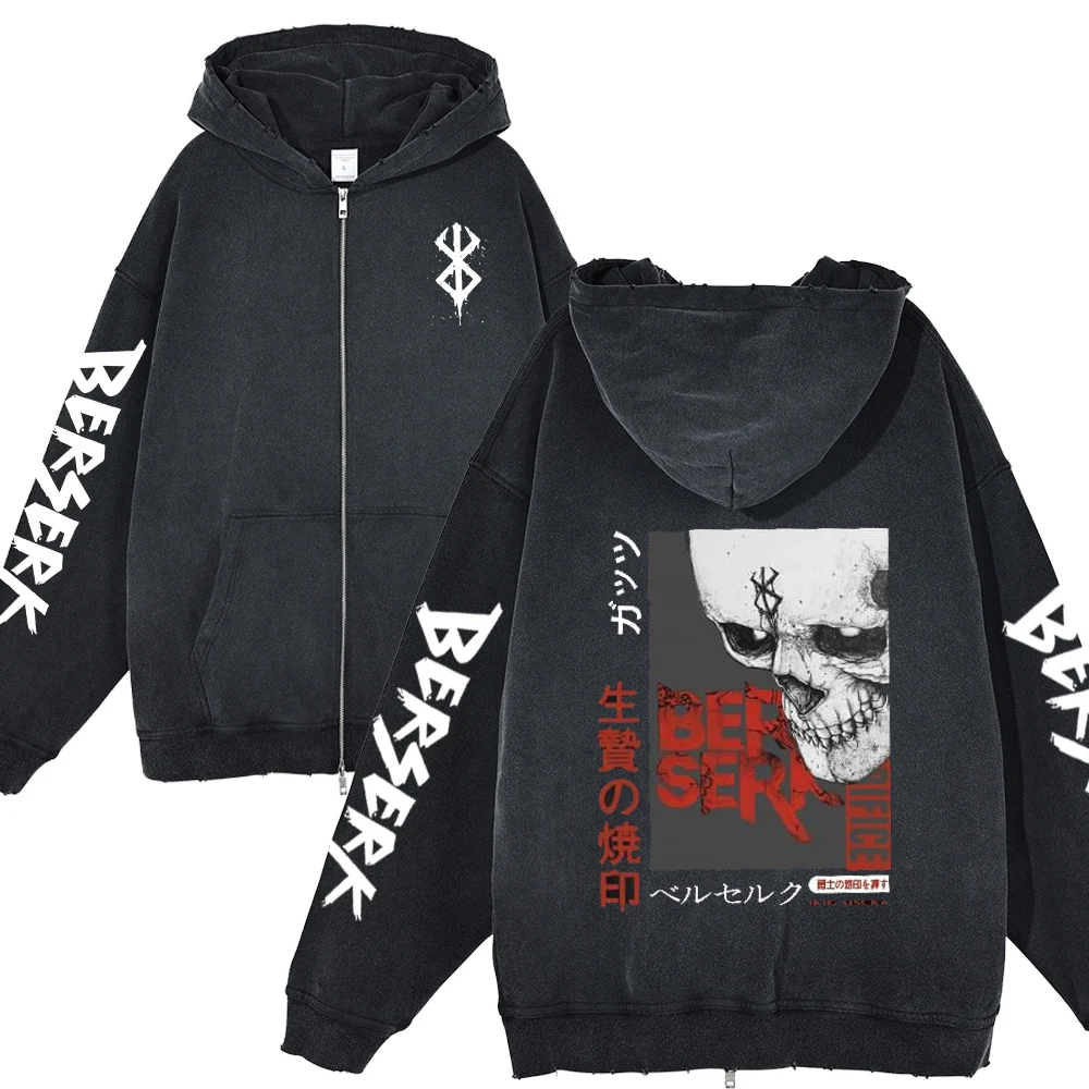 

Anime Hoodie Men Berserk Guts Print Zip Up Hoodies Y2K Women Gothic Punk Sweatshirts Hip Hop Pullover Streetwear Casual Jacket