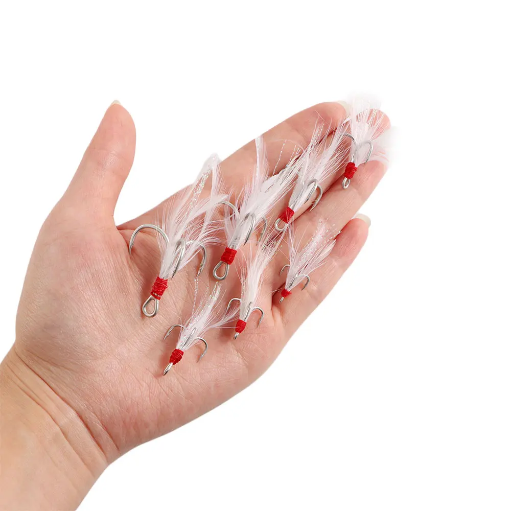 

Тройные рыболовные крючки 10 шт. тройные Крючки с перьевыми снасти рыболовные крючки из прочной углеродистой стали рыболовные крючки с зазу...