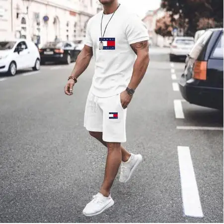 

2022 Summer Men's High-end Sports Suit Fashion Casual Jogging Short-sleeved and Shorts Jogging Fitness Two-piece