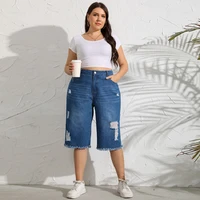 plus size womens straight pants mid waist washed ripped jeans plus size