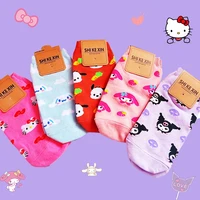 sanrioed summer socks kawaii anime hello kitty kuromi pochacco cinnamoroll boat cotton breathable comfort practical girl gift