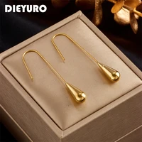 dieyuro 316l stainless steel new long water drop earrings for women fashion 3 color ear jewelry party wedding girls gift bijoux