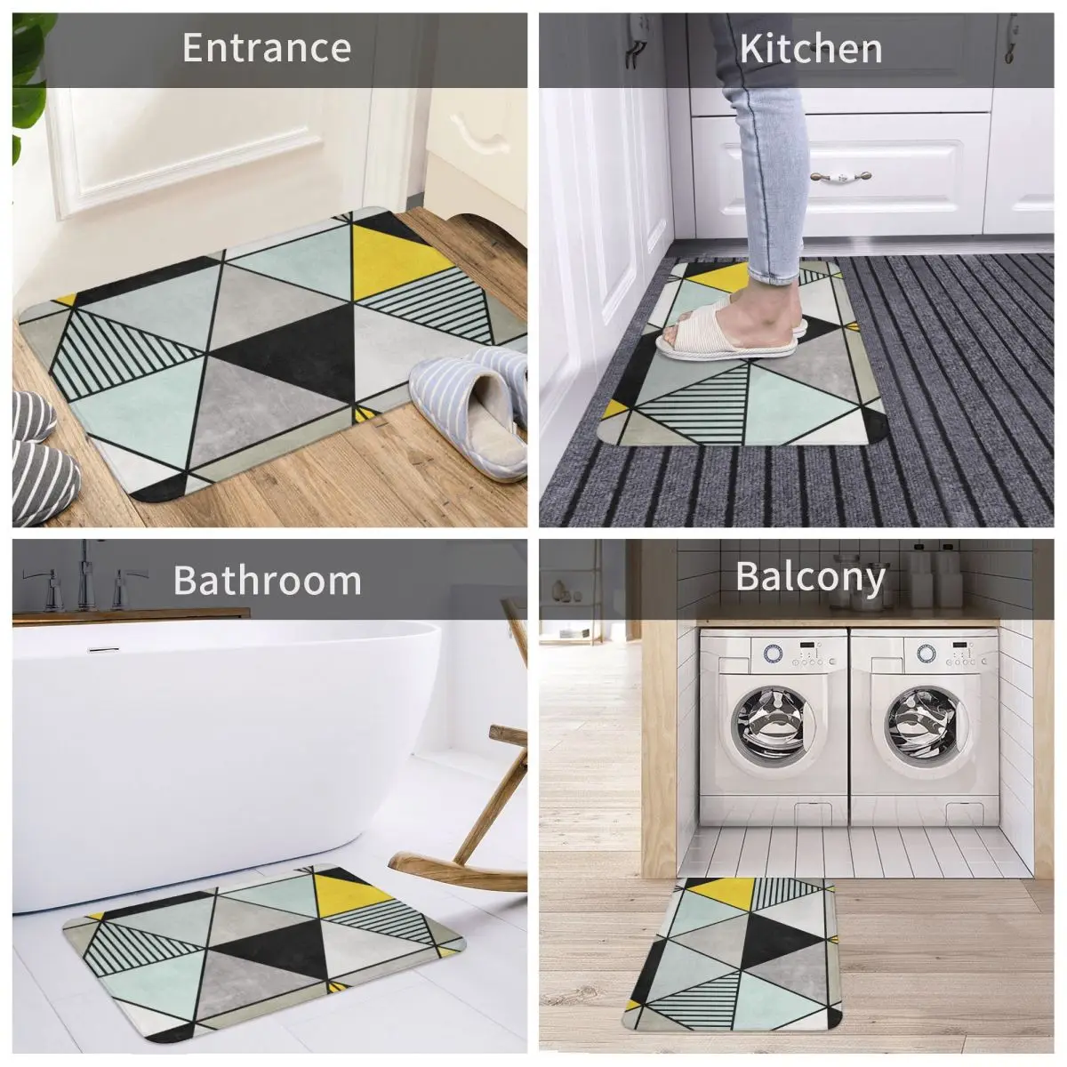 

Bath Mat Colorful Concrete Triangles Decor 3D Rug Carpet Doormat Non-slip Entrance Living Room Home Kitchen Durable Bedroom