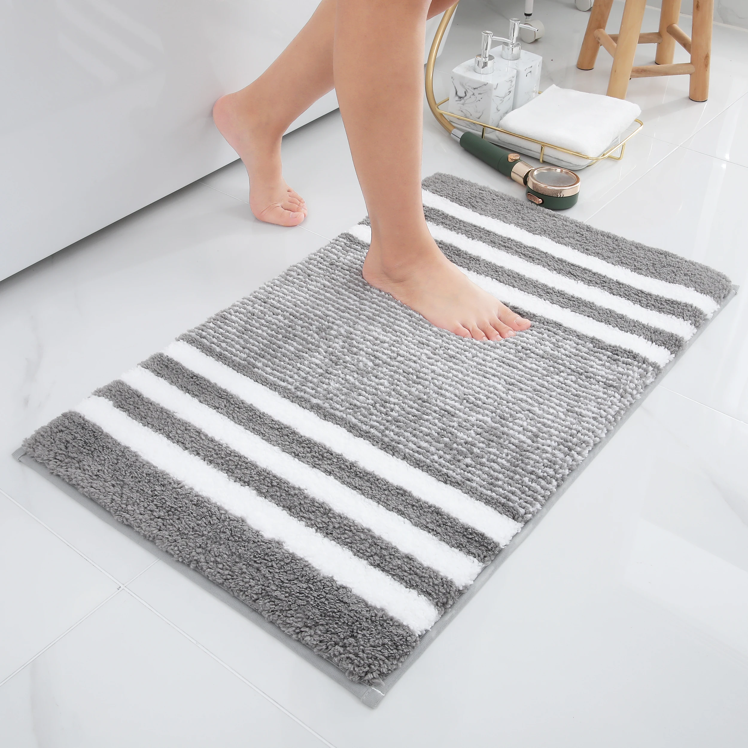 

Olanly Absorbent Bath Mat Quick Dry Anti-Slip Bathroom Show Carpet Soft Kitchen Plush Rug Foot Pad Floor Protector Doormat Decor