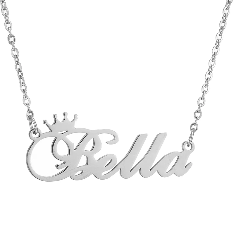 Crown Name Necklaces Stainless Steel Nameplate Pendant Necklace For Women And Men Bella Betty Blessed Birthday Gift | Украшения и