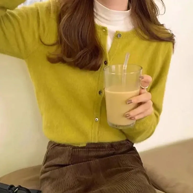 Lucyever женский кардиган свитер однотонный повседневный однобортный с круглым