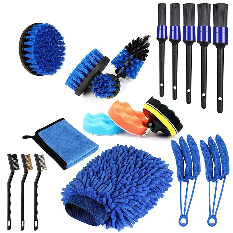 

20 Pcs Detailing Brush Set (Inside & Outside) Car Cleaning Kit With Car Wash Mitt And Drill Brush Set