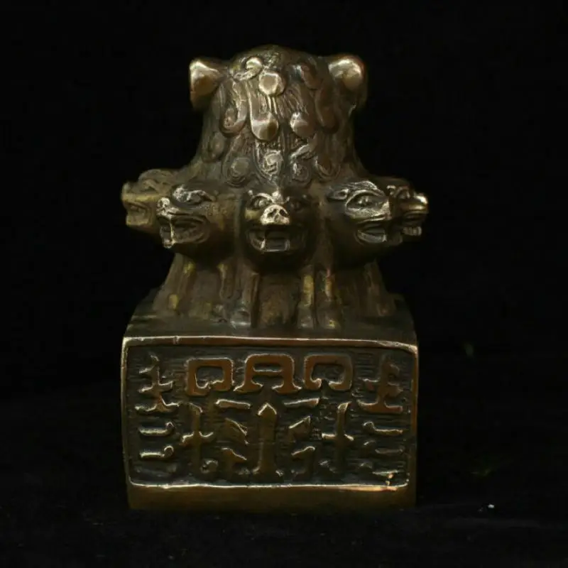 Китайская медная латунная статуя льва в форме головы зверя с печатью статуи для