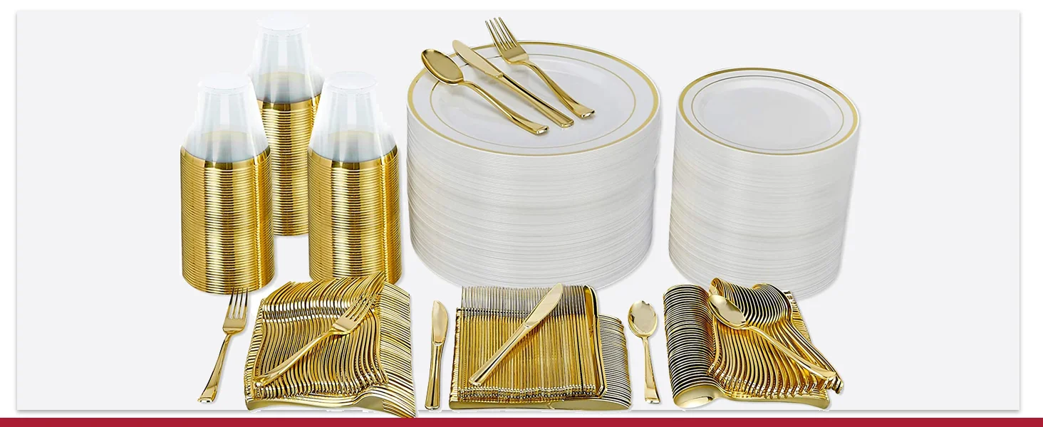 Prestee 600-Piece Gold Plastic Disposable 