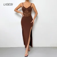 sexy backless sleeveless vestido cut out split midi dress for women summer elegant party club slip dresses clothes