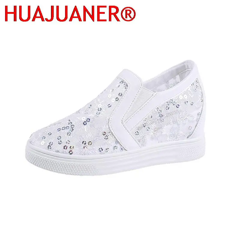 

Женские кроссовки на танкетке, сетчатые дышащие, на шнуровке, повседневная обувь на платформе, лето