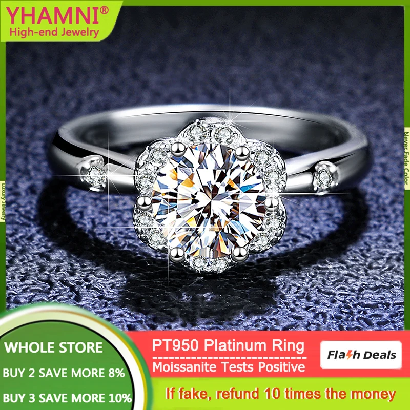 

Never Fade Original Solid PT950 Platinum Ring Luxury 1 Carat Round VVS1 D Color Moissanite Diamond Wedding Band Gift for Women