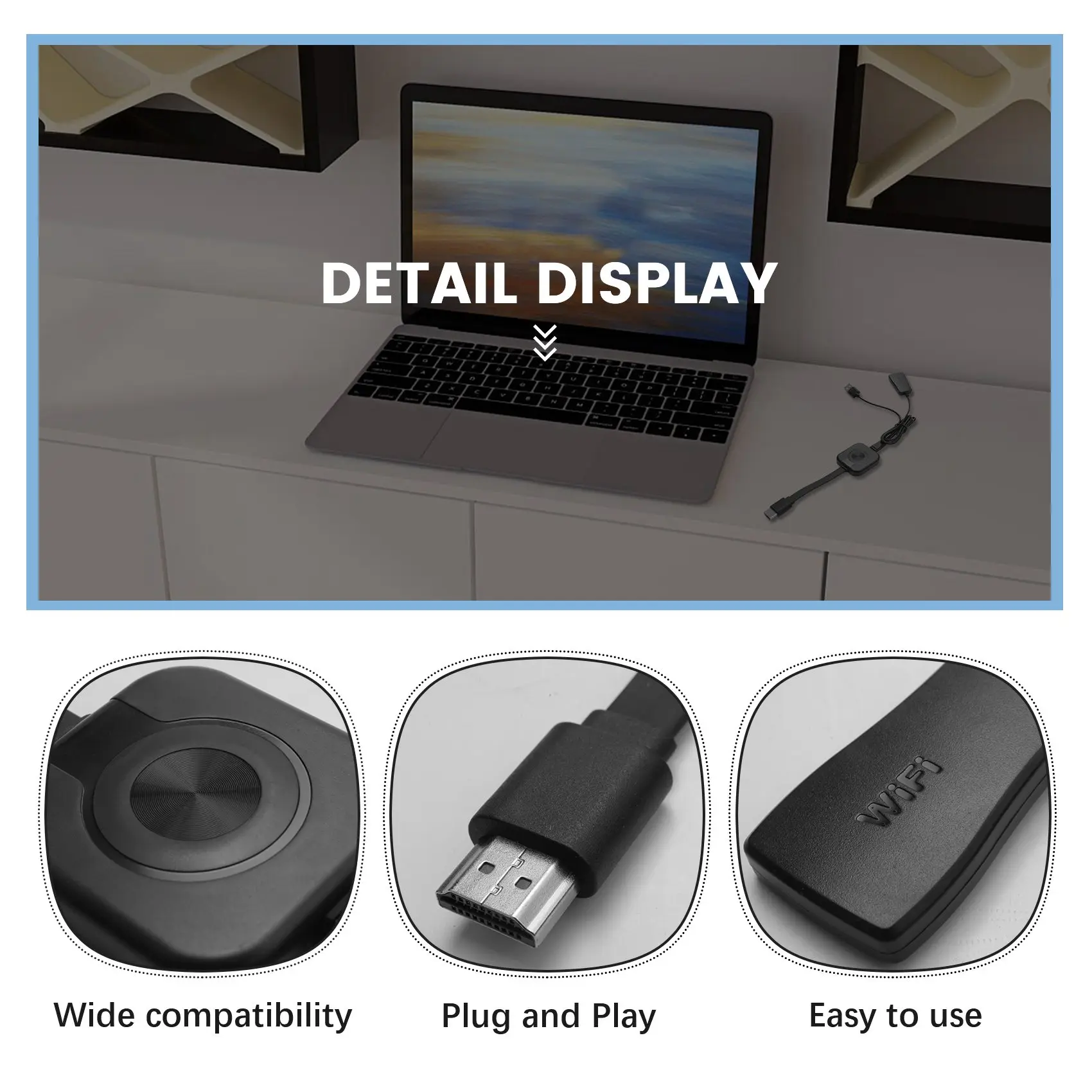 Фото doyme WiFi Display Dongle, HDMI-совместимый ТВ-донгл, 1080P TV Stick, WiFi-донгл для Android, Netflix, YouTube, для iOS, Mac №2