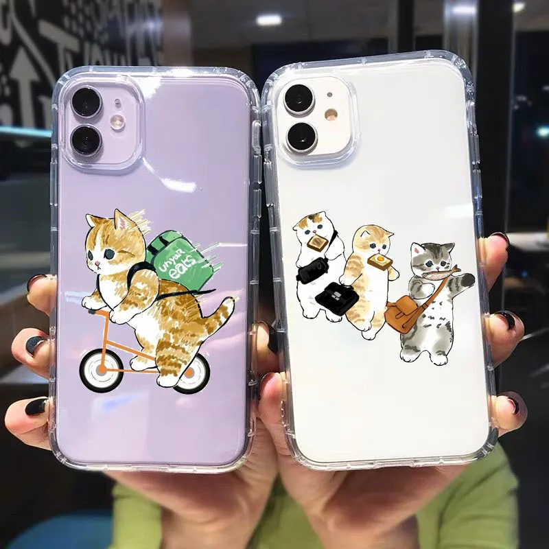 

JAMULAR Funny Cute Cat Animal Clear Phone Case For iPhone 13 12 11 14 Pro X XS MAX XR SE20 7 8 6Plus Shockproof TPU Cover Fundas