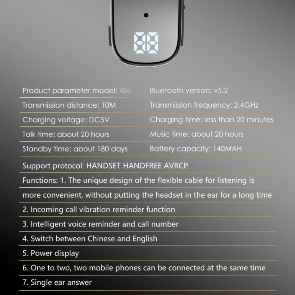 Bluetooth-наушники Trouvaille K65, беспроводные наушники в лотосе, выдвижная лавальская гарнитура с зажимом, наушники с одним ухом, гарнитура с проводом (art.: 3920c269fe4f3) - 3920c269fe4f3