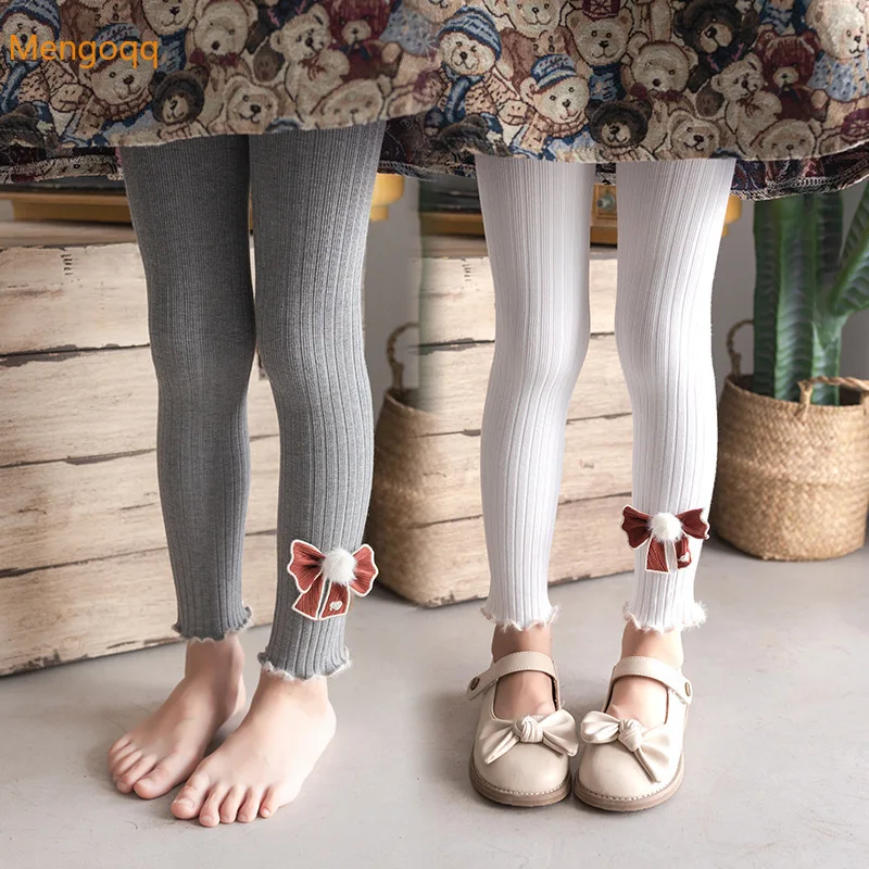 

Mengoqq Pretty Princess Autumn Solid Big Bow Knitting Bottoming Pants Kids Baby Girls Leggings Children Tights Warm 1-8Y