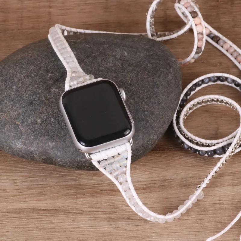 Bohemia Band for Apple Watchbands Mixed Color Natural Stone Leather Bracelet for Women and Men Leather Bracelet for Iwatch Serie