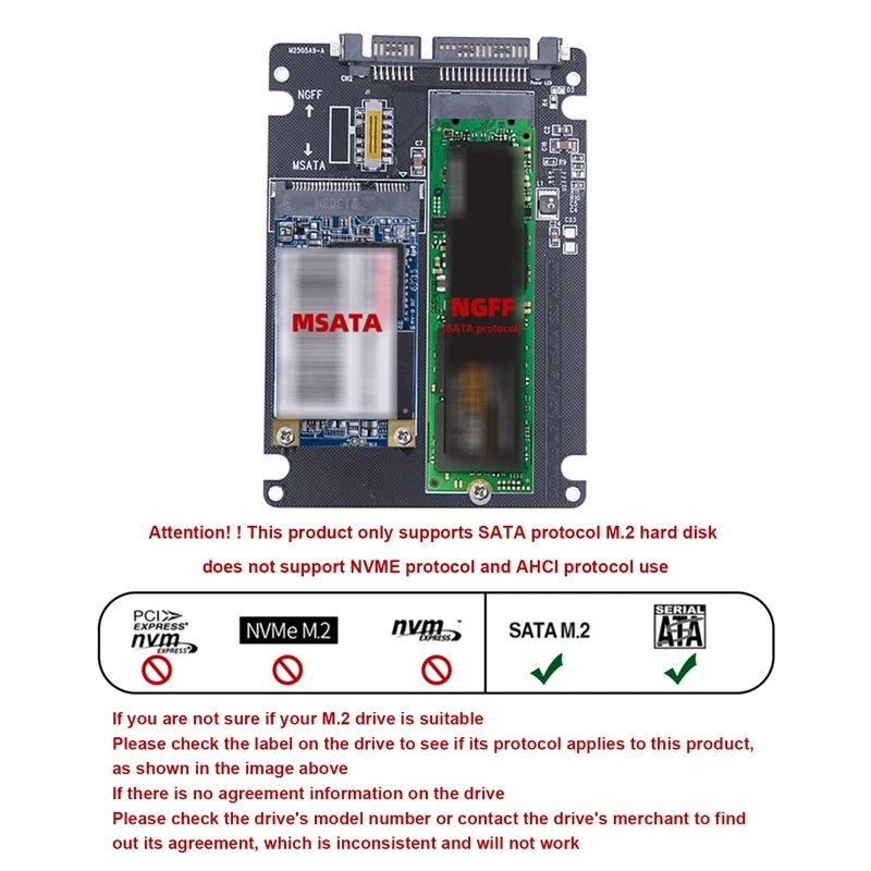 Карта адаптера M.2 NGFF SSD к SATA 3.0 MSATA 2 в 1