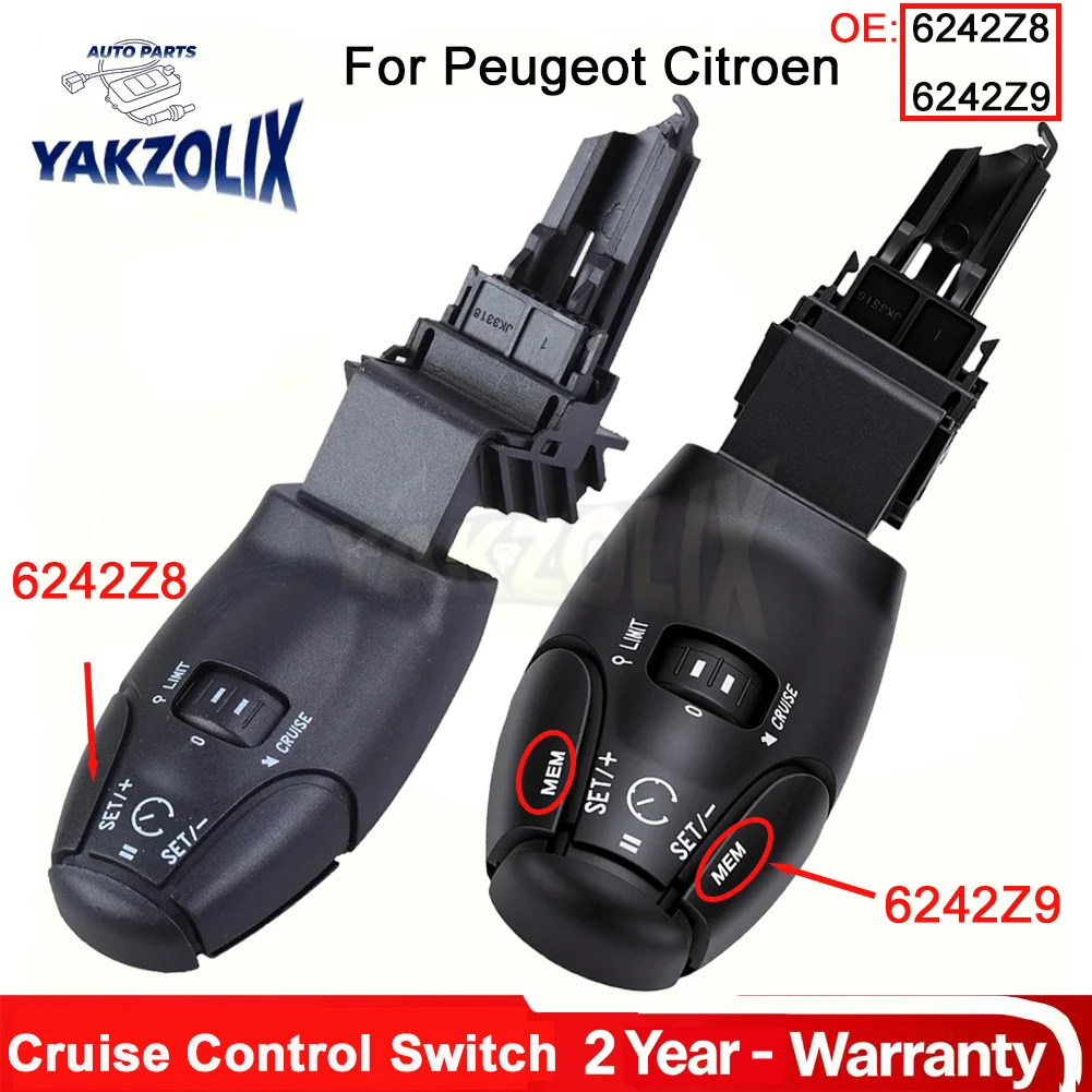 Фото Для Peugeot 206 207 301 307 308 406 3008, Citroen C5: рычаг управления круиз-контролем, кнопка ограничения скорости 6242Z8 6242.Z8 6242Z9 6242.Z9 №1