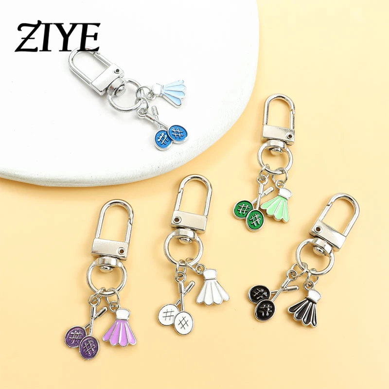 

Cute Enamel Keychains Cartoon Badminton Racket Drip Oil Charms Pendants Key Rings For Women Man Bags Earphone Case Jewelry Gifts