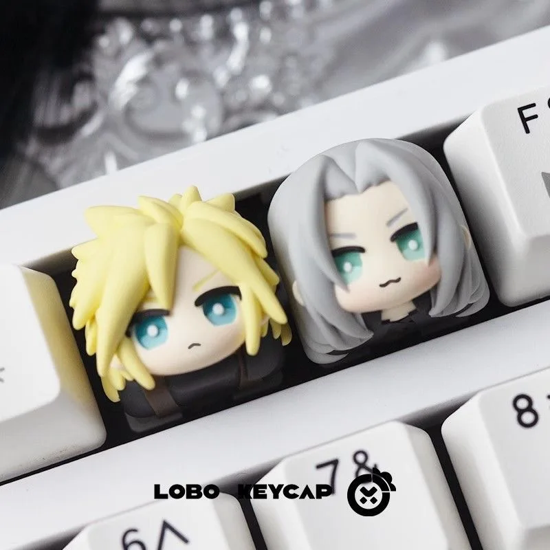 Фото Милый кейкап Cloud Strife из Final Fantasy, аниме-фигурка Сефирота, механический кейкап из смолы для клавиатуры, аксессуары для клавиатуры, подарок №5