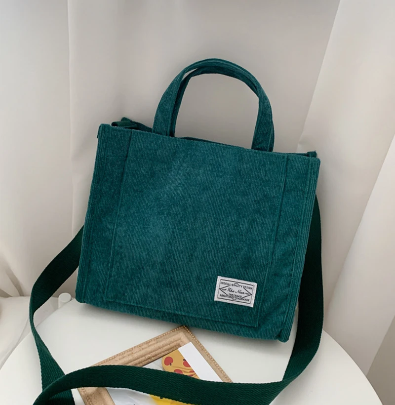 New Fashion Canvas Shoulder Corduroy Tote Bag for Women Small Casual Cotton Canvas Messenger Crossbody Bag