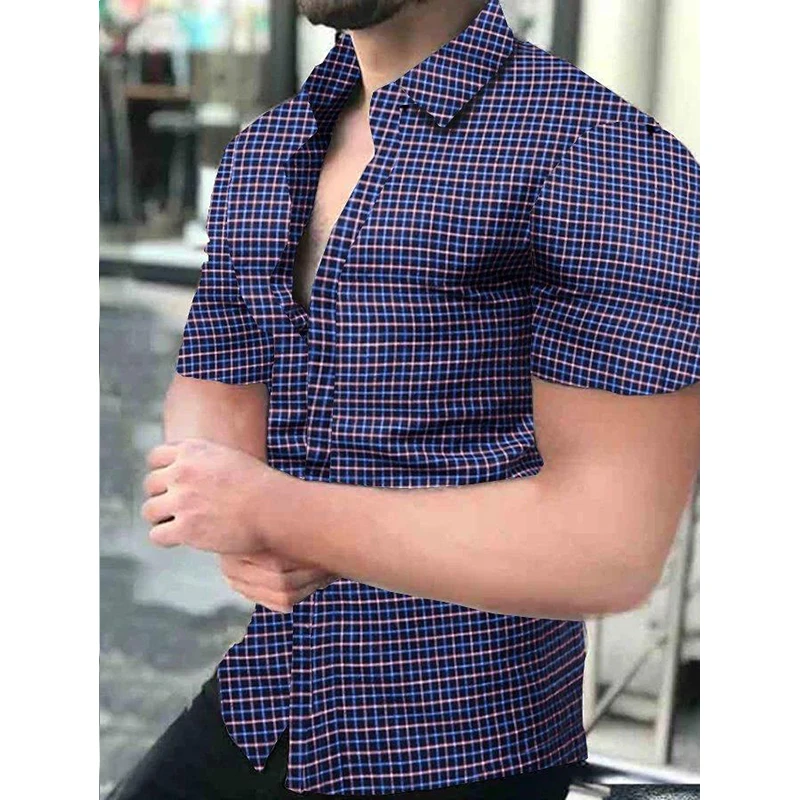 

Social Men Shirts Hawaii Buttons Shirt Casual Lattice Print Beach Short Sleeve Tops Blouses Mens Clothing Party Cardigan Camisas