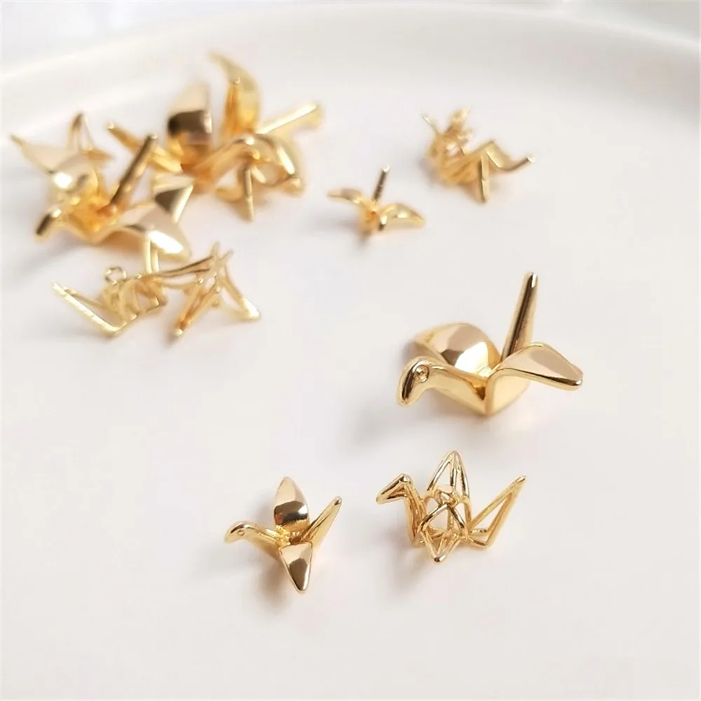 

14K Gold Filled Plated Three-dimensional thousand paper crane pendant handmade diy jewelry pendant earrings accessories