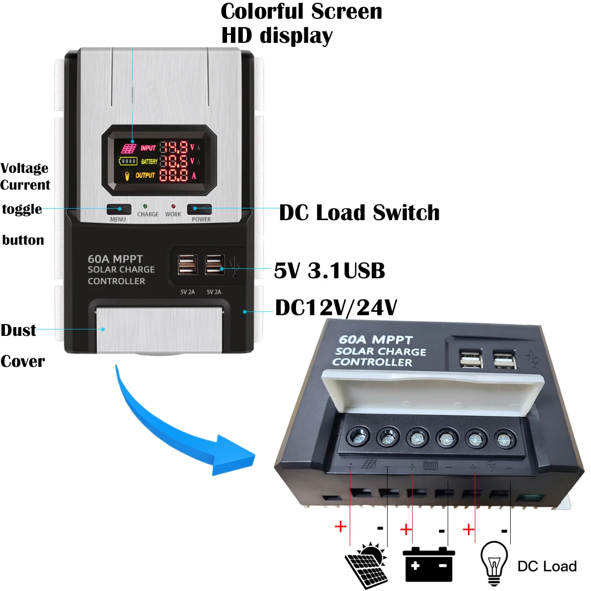 Регулятор заряда солнечной батареи 12 в 24 10 А 20 30 40 50 60 MPPT с 4 USB-портами для 100 Вт 200 300