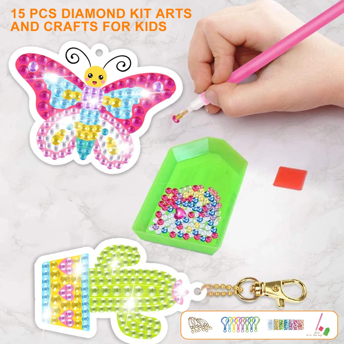 

L 5D Diamond Painting Stickers Kits for Kids 15PCS Diy Diamond Painting Kit for Kids Creative Diamond Mosaic Sticker Craft with