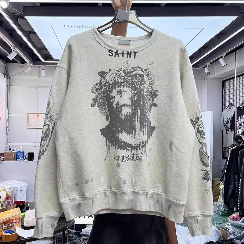 

Jesus retro graffiti vandalism casual turtleneck looser sweatshirt Autumn And Winter Hoodies Cotton Casual