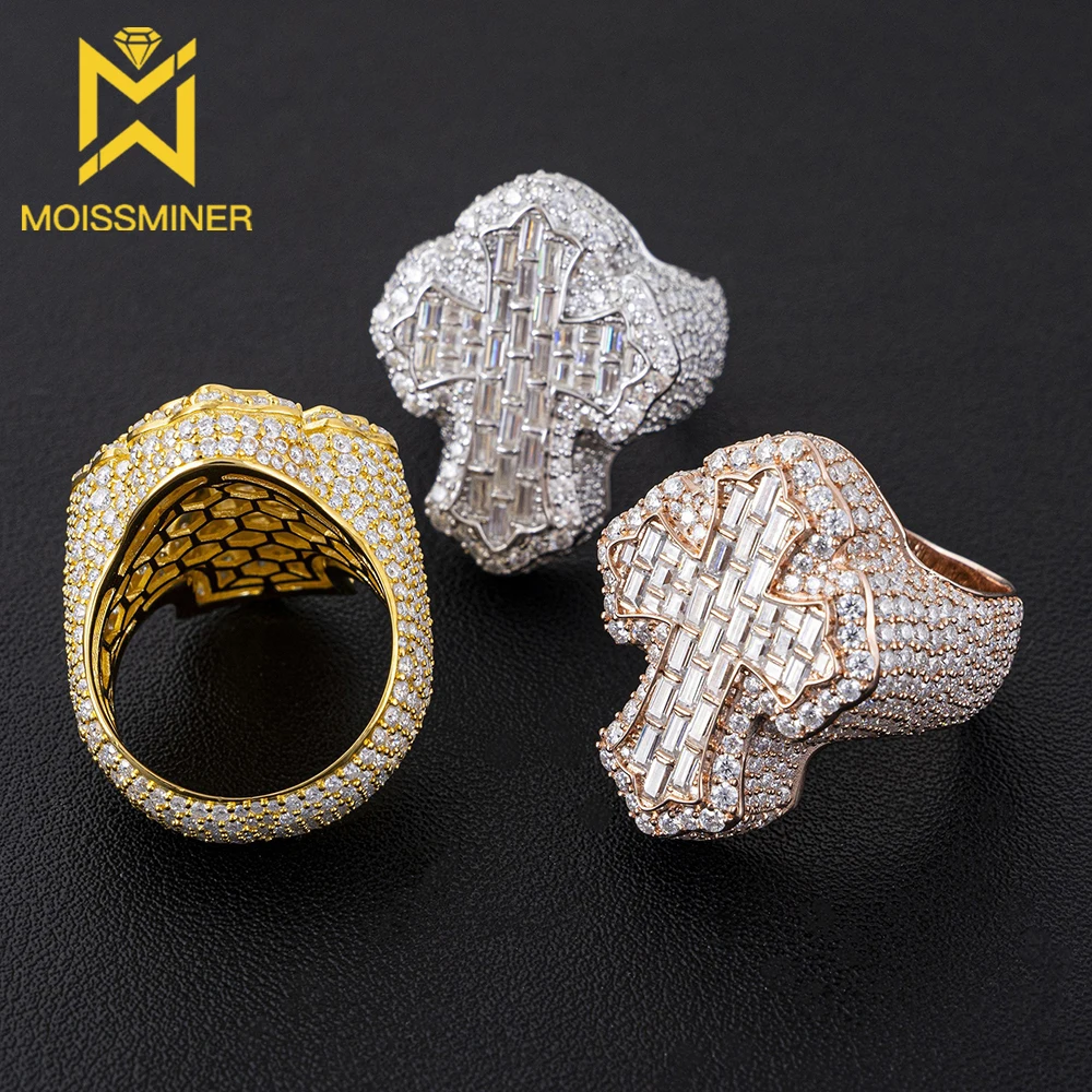 Bling Cross Moissanite Rings For Women S925 Silver Wedding Ring Finger Jewelry Men Pass Tester Free Shipping