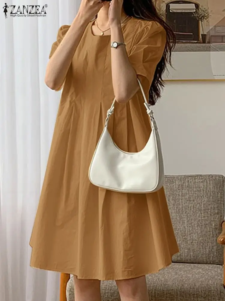 

Элегантное свободное летнее платье, модный праздничный сарафан, корейские женские платья 2022 ZANZEA, платья-трапеции с коротким рукавом и кругл...