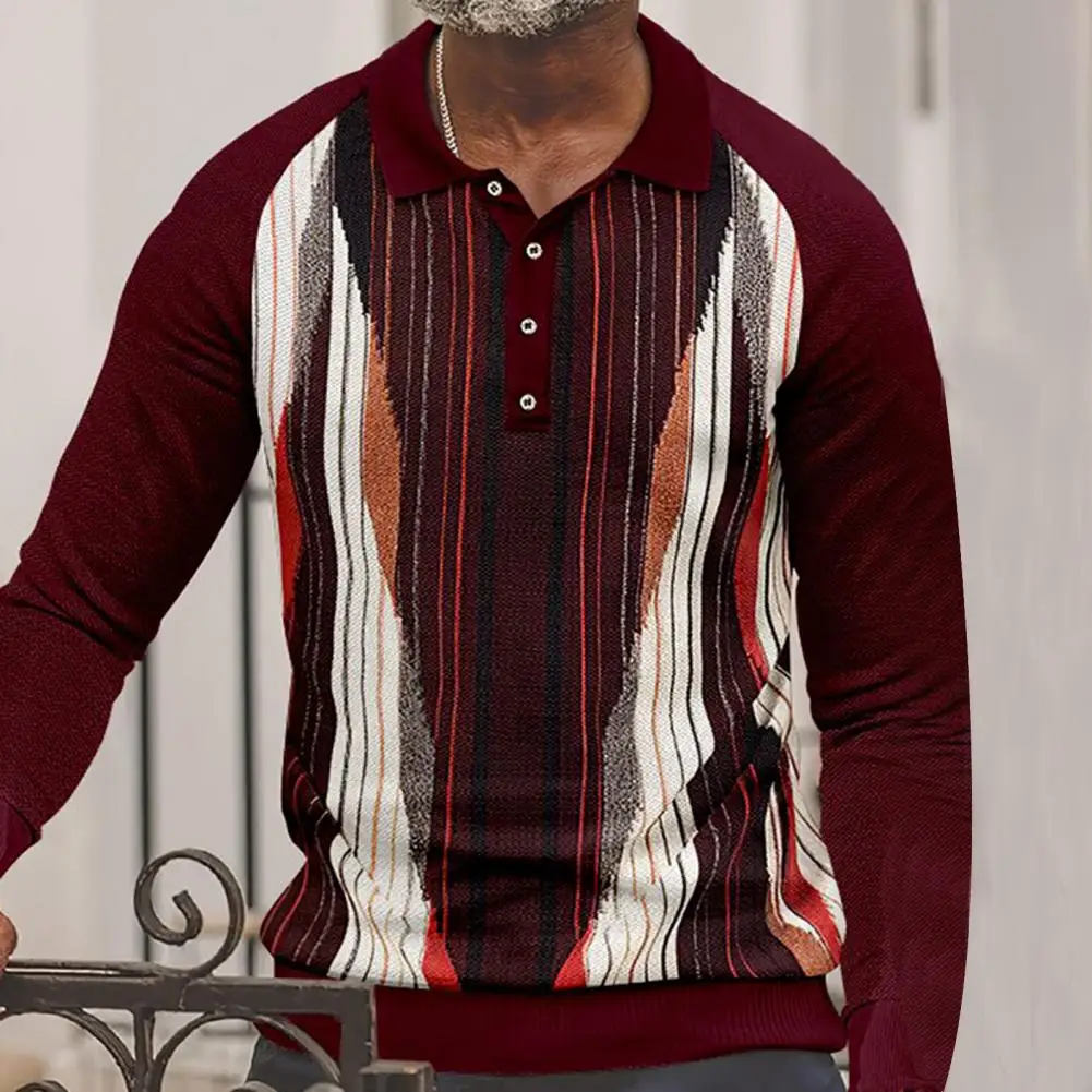 Футболка-поло мужская с винтажным рисунком приталенный пуловер длинным рукавом