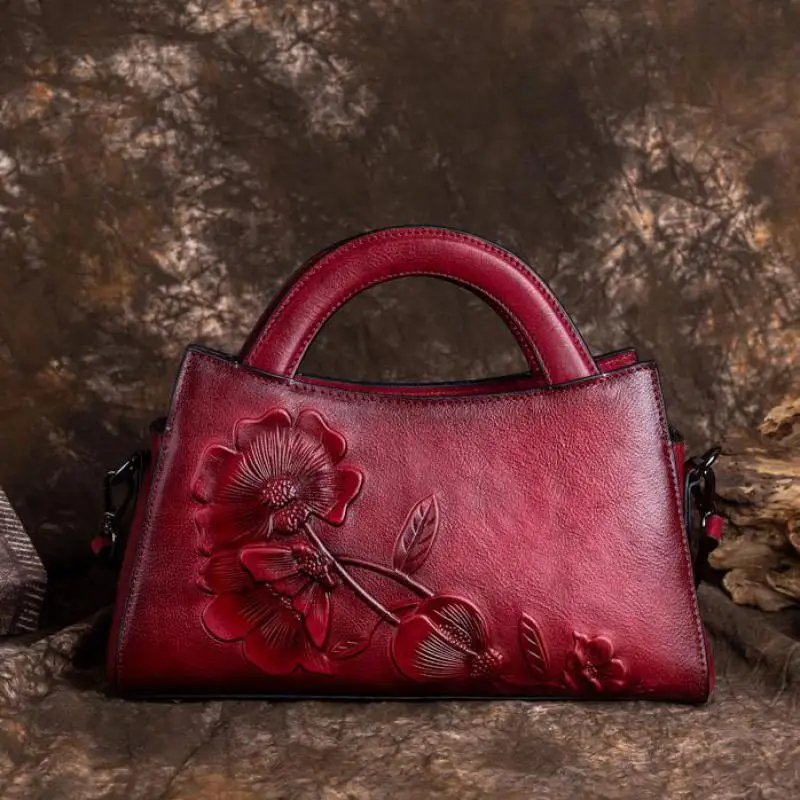 

Vintage Women Tote Bag Genuine Leather Crossbody Bags 2022 New Luxury Handbag Natural Cowhide Versatile Embossed Shoulder Bags
