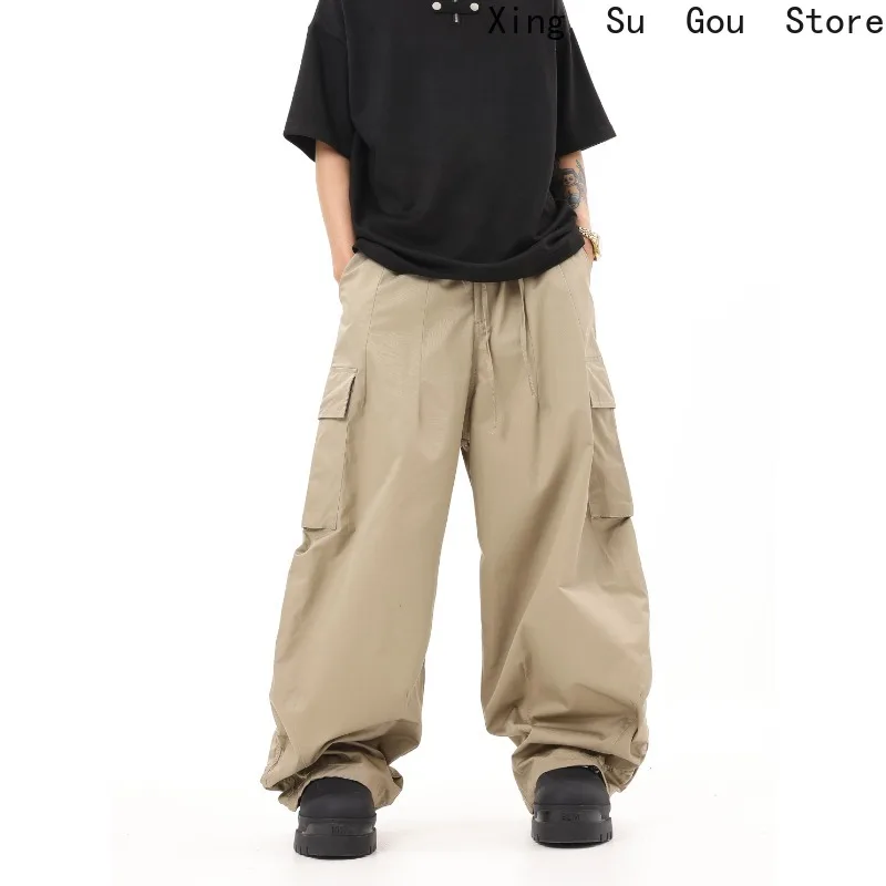 Мужские эластичные комбинезоны цвета хаки в стиле ретро широкие швабры хип-хоп