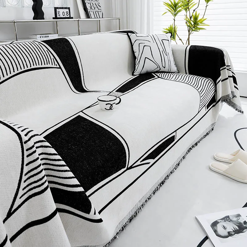

Black Geometry Sofa Towel All-purpose Retro Gothic Sofa Cover Mat Cloth Double-sided Anti-cat Scratching Sofa Slipcover Blankets