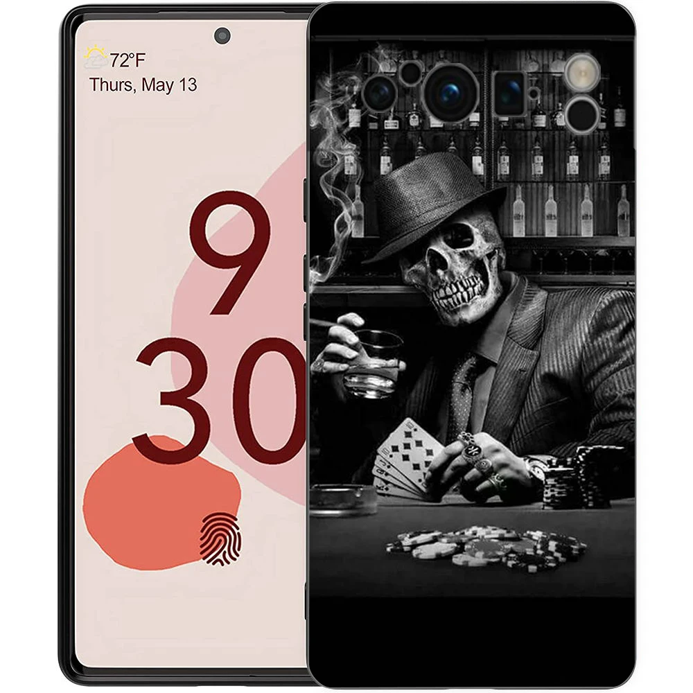 Фото Чехол для телефона Google Pixel 6, 7, 8, 9, Pro XL, 8A, 7A, 6A, черный чехол, мягкий чехол, мрачный жнец, череп, скелет №3