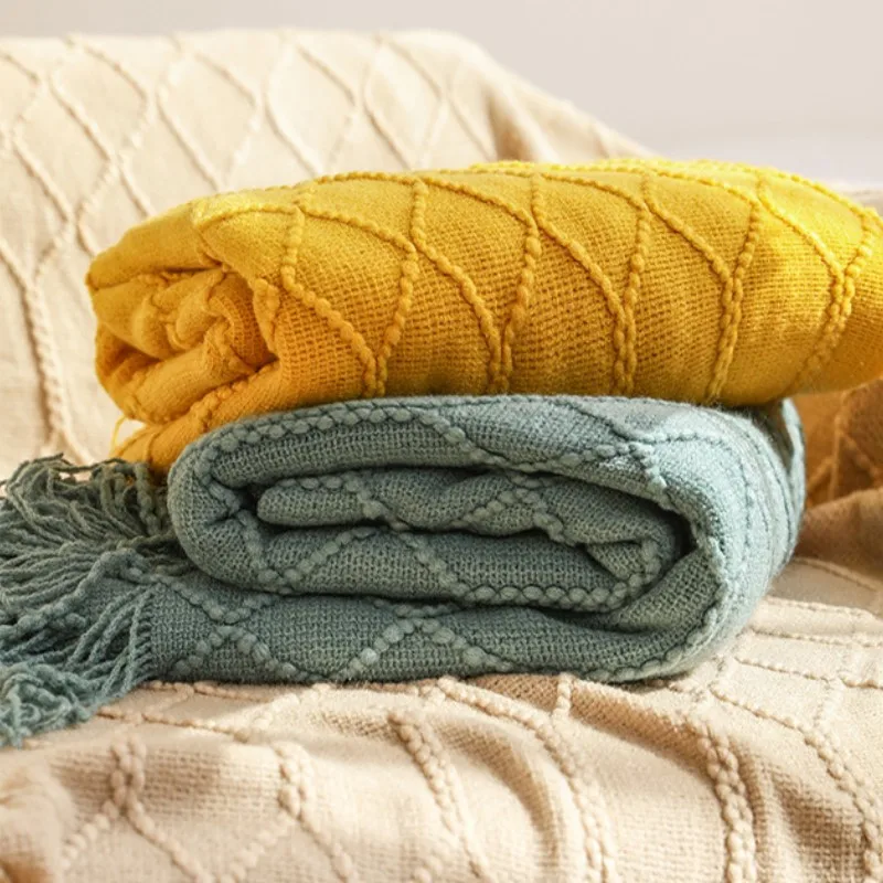 

Вязаное офисное одеяло с кисточками, плотное однотонное мягкое одеяло для дивана, покрывало, нордическое шерстяное вязаное клетчатое домашнее одеяло для сна