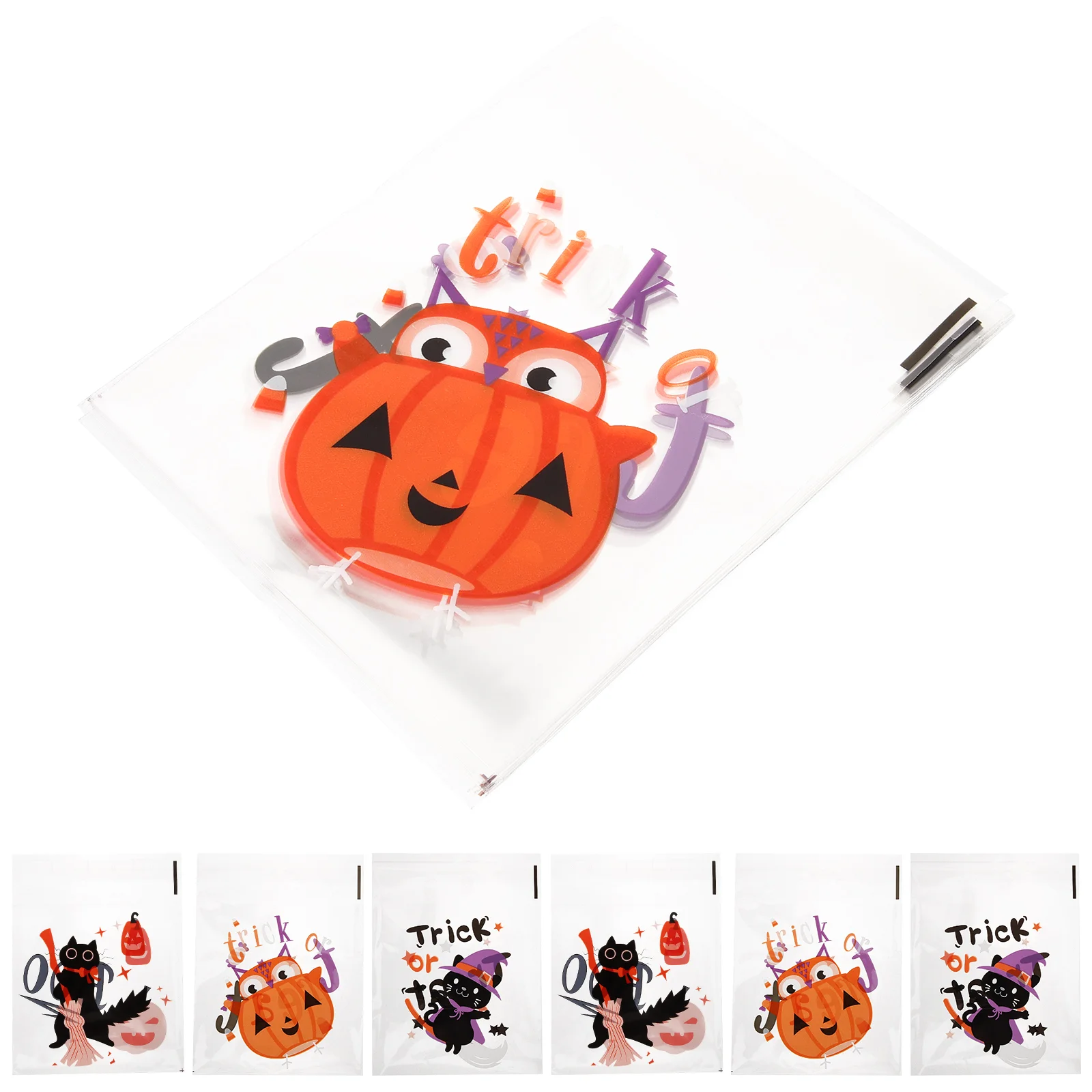 

300 Pcs Halloween Self-adhesive Bag Candy Pouch Chocolate Biscuit Snack Plastic Self-sealing Treat Bags Cookie