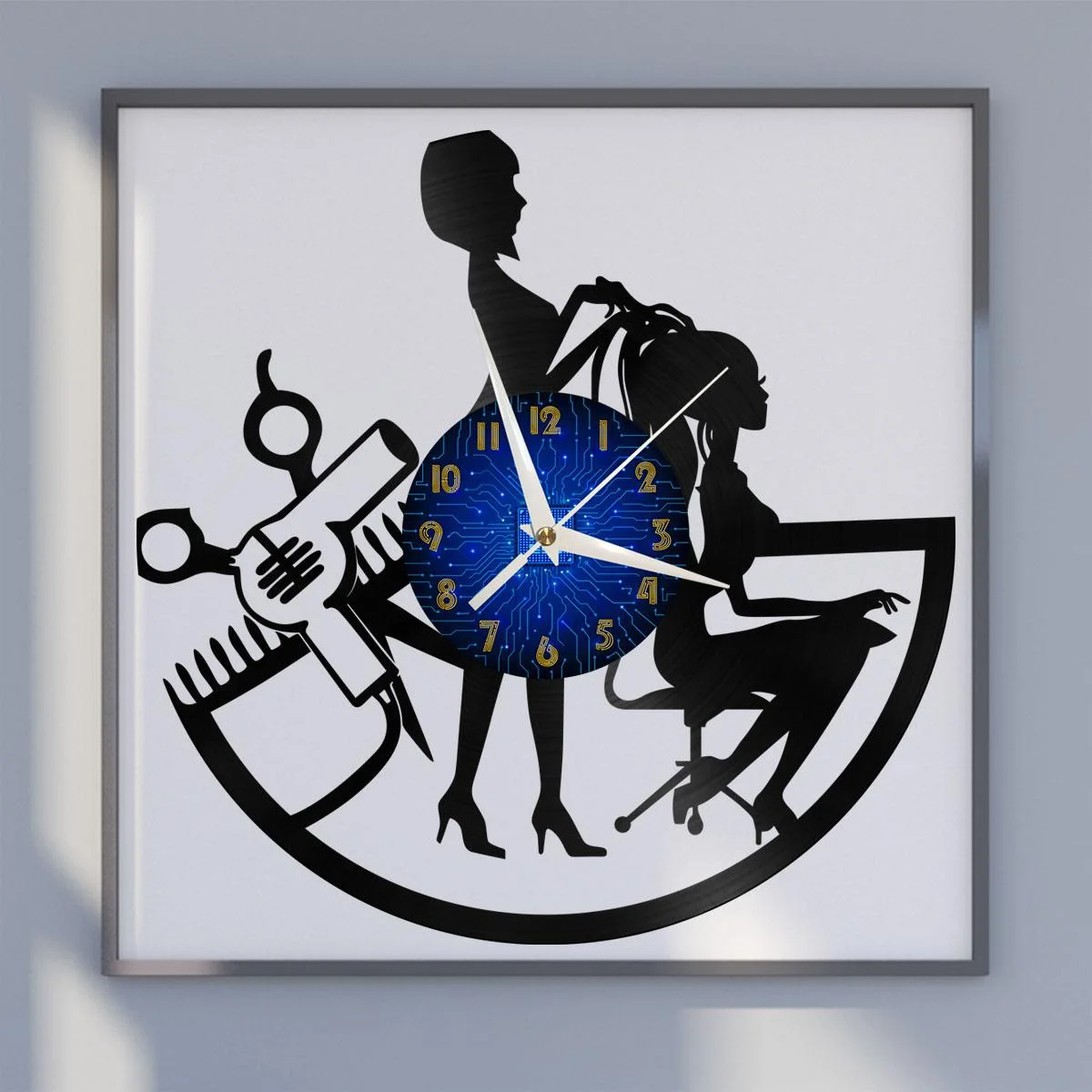 

Beauty Hair Stylist Vinyl Wall Clock, Vinyl Record Clock Wall Art Silent & Non-ticking