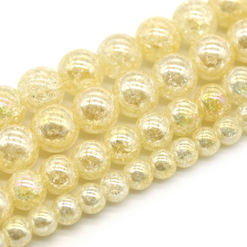 

Yellow Snow Cracked Crystal Stone Beads 6/8/10mm Round Loose Quartz Crystal Beads for Jewelry DIY Making Necklace Bracelet 15"