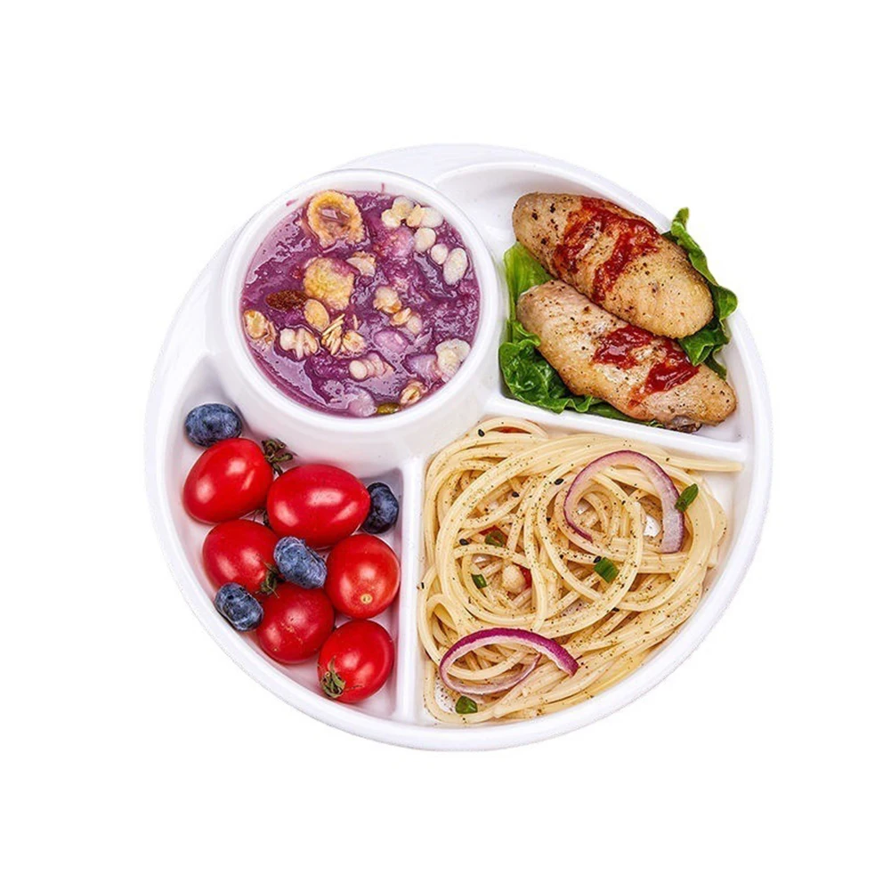 

Three-Grid Western Compartment Plate For Food Fruit Salad Divided Plate PP5 Diet Meal Plate Food Tray Kitchen Dinnerware