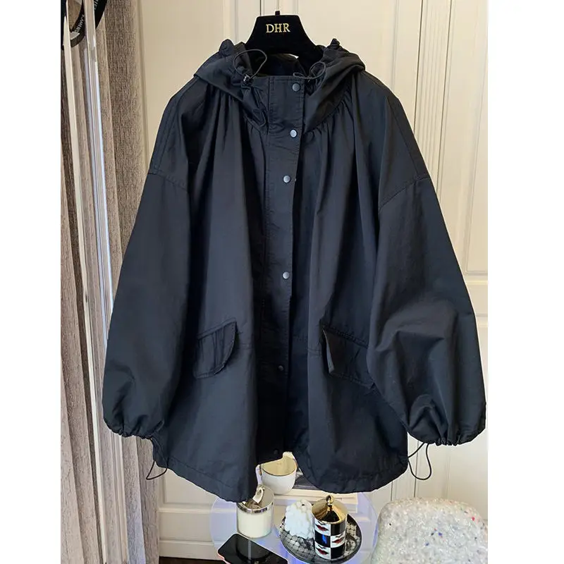 

Silhouette Windbreaker Coat Women's Assault Jacket Hooded Medium And Long Design Sense Niche 2022 Spring New