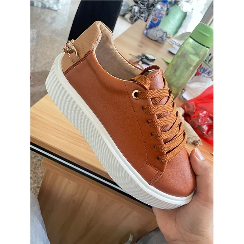 Women's Shoes 2023 New Flat Shoes Sports Casual Fashion Versatile Sneakers Lace Up Large Size Temperament Solid Color Casual