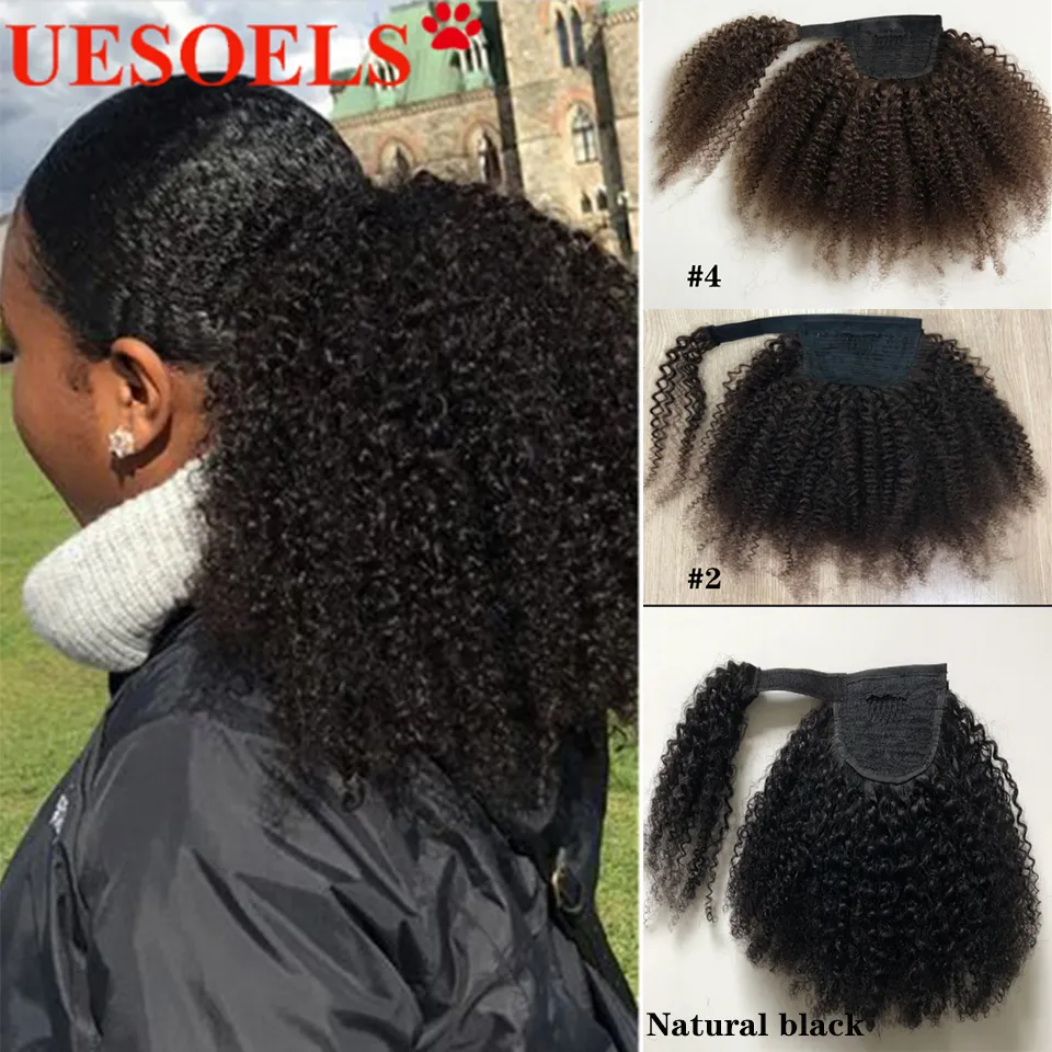 

Wrap Around Afro Curly Clip In Ponytail Human Hair Extension Brazilian 8"-20" 100% Remy Human Hair For Women In Uesoels Store